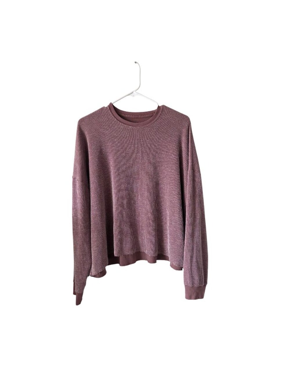Nike Women XL Yoga Mauve WaffleKnit Long Sleeve Cropped Crewneck Top Relaxed Fit